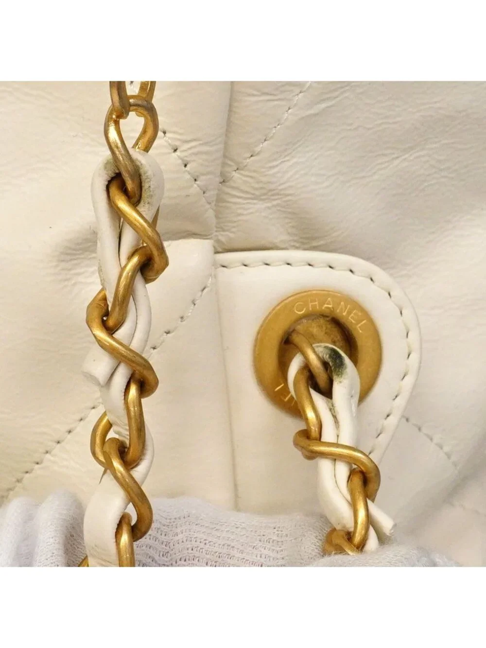Chanel Backpack 22 Calfskin White Gold